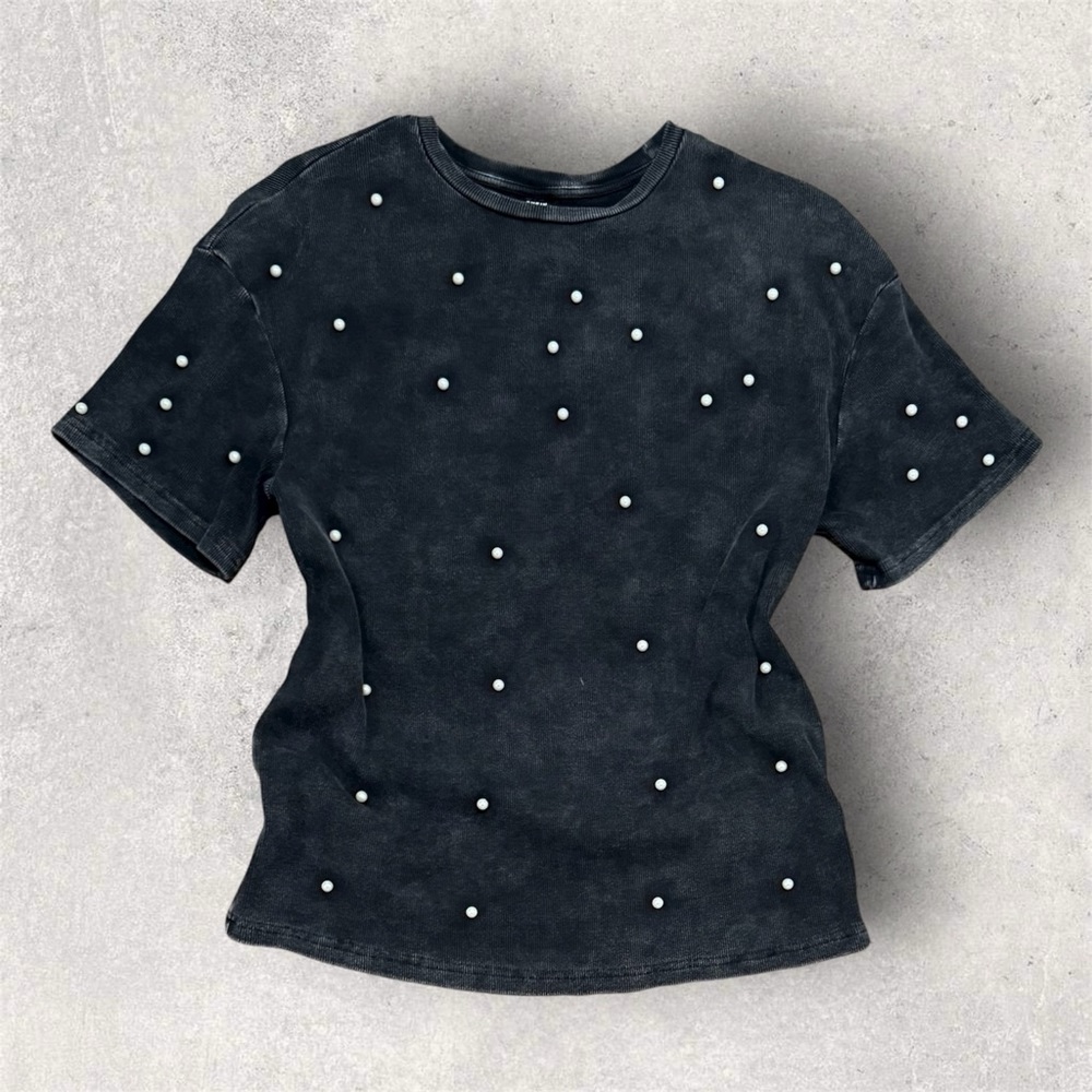 Black Top with White Pearls, Size S (US 4)